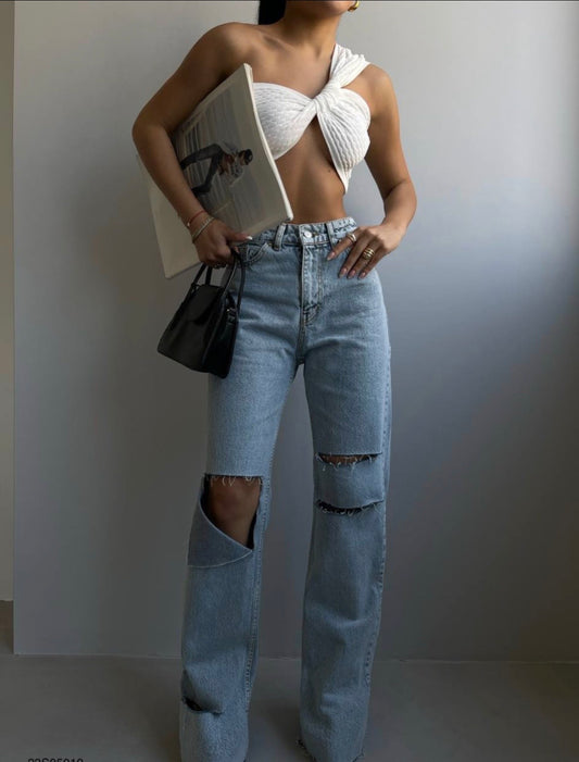 Laser Cut Wide Leg Denim